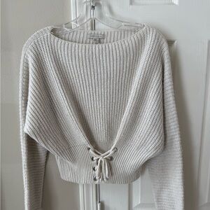 Cozy Casual Brand Cream M/L Cinch Waist ribbed knit Short Sweater